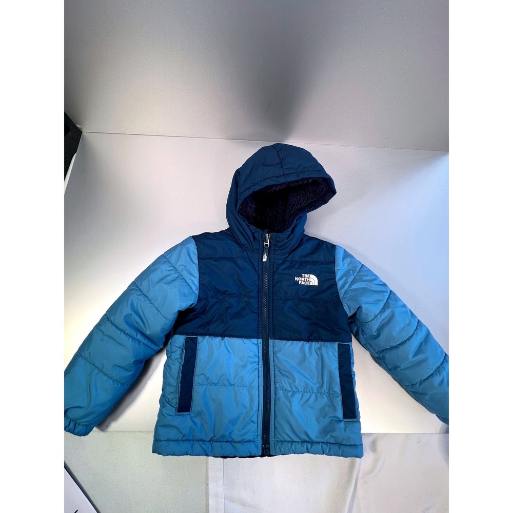 North Face Boys Reversible Hooded Puffer Jacket Blue Toddler 3T winter coat snow